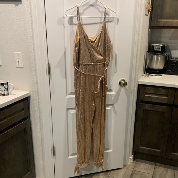 Gold Sequin Jumpsuit with side Alire NWT - Picture 2 of 10